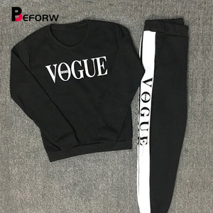 FASHION-VOGUE Letter Print Sweatshirt+Pants 2 Piece Set
