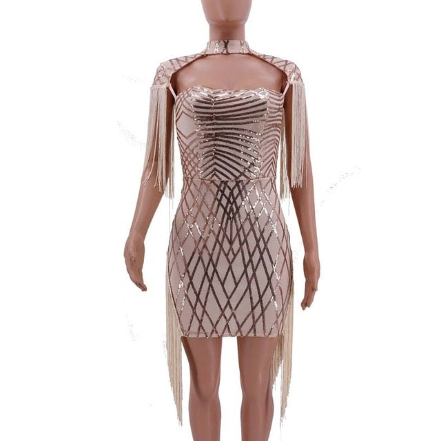 ELEGANT- Tassel Cloak Sleeve Party Dress