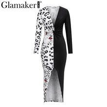 Load image into Gallery viewer, Glamaker Deep v-neck Leopard print patchwork long dress