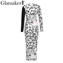 Load image into Gallery viewer, Glamaker Deep v-neck Leopard print patchwork long dress