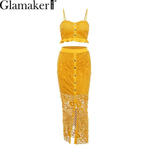 Glamaker Hollow out mesh split two-piece dress