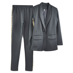 2 Piece SUIT Set -  Female OL Style Slim Buttonless Blazer and Trouser Suit