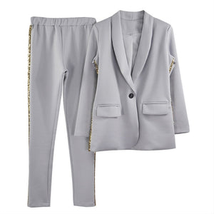2 Piece SUIT Set -  Female OL Style Slim Buttonless Blazer and Trouser Suit